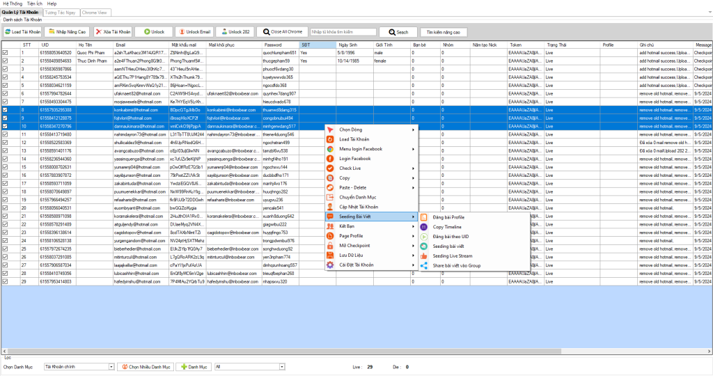 giao dien phan mem nuoi nick svb care